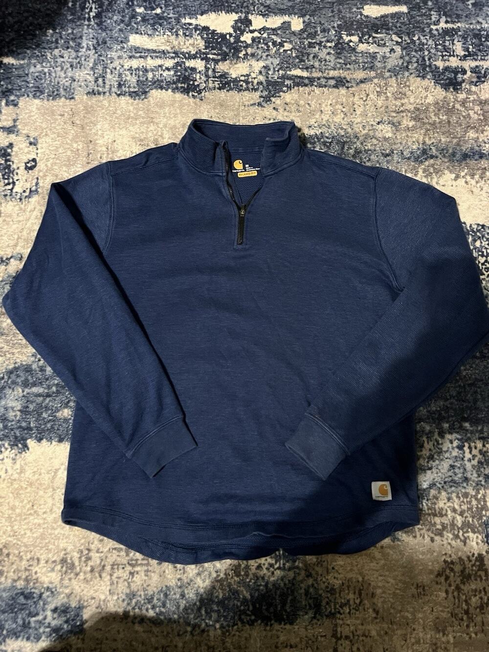 Size M- Carhartt 1/4 Zip Pullover Sweater Men's Navy Relaxed Fit Workwear